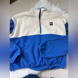 Old Navy Oversized Performance Microfleece Cropped Half Zip Crayon Blue/Cream ST